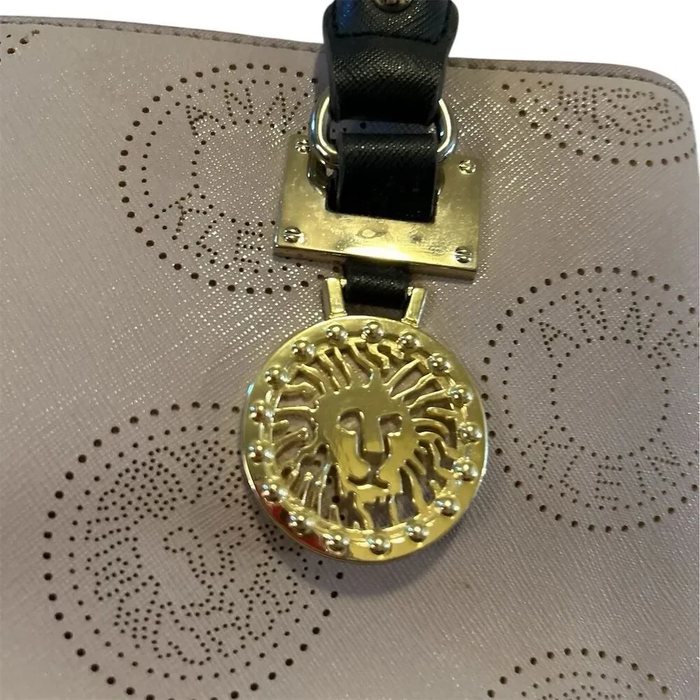 Anne Klein Women's Monogram Tote Bag Black Beige Gold Lion‎ Accent